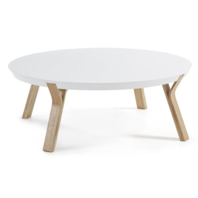 espectacular mesa blanca con patas de madera