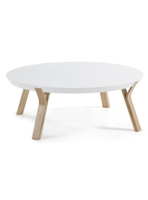 espectacular mesa blanca con patas de madera