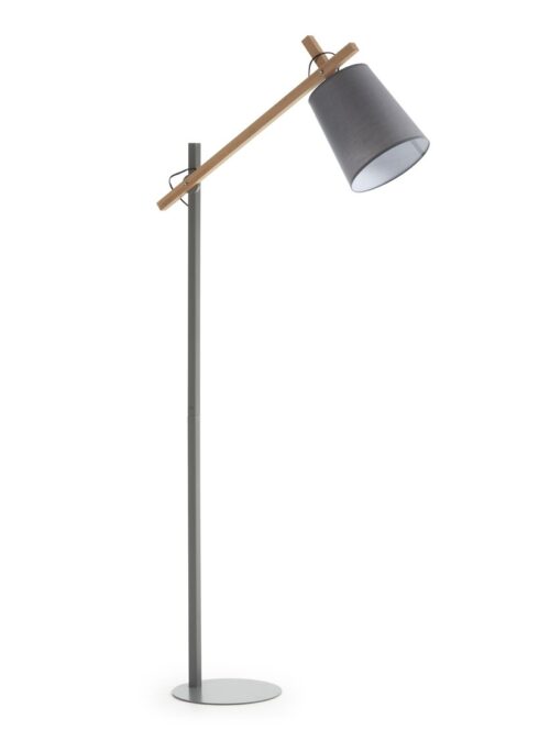 lampara de color gris con detalles en madera