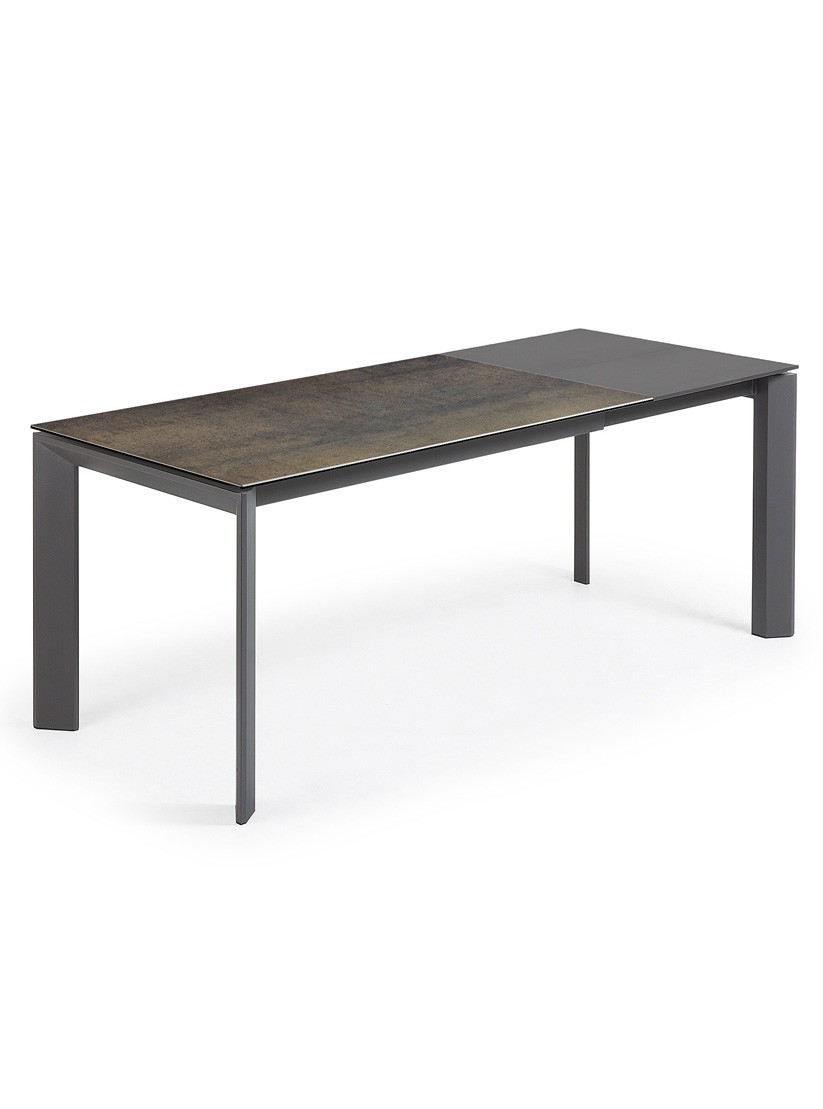 mesa extensible negra con madera oscura
