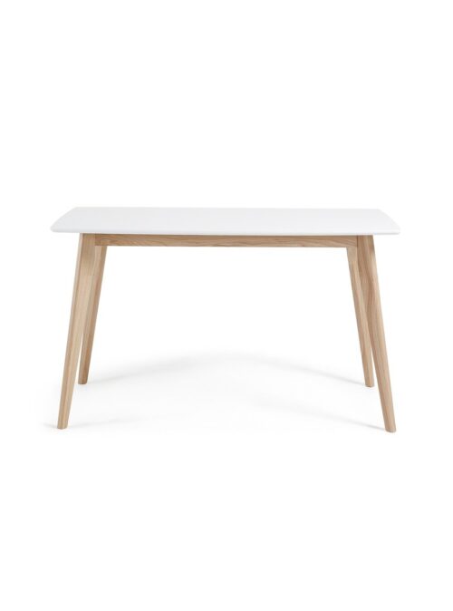 mesa blanca para sala con patas de madera
