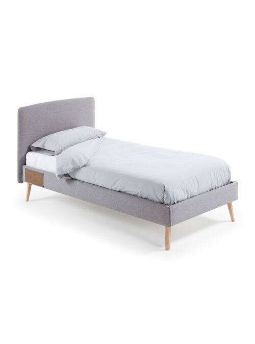 cama indivudual con cabbecero color gris
