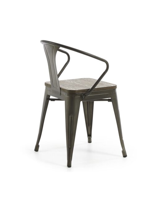 silla de metal con asiento de madera