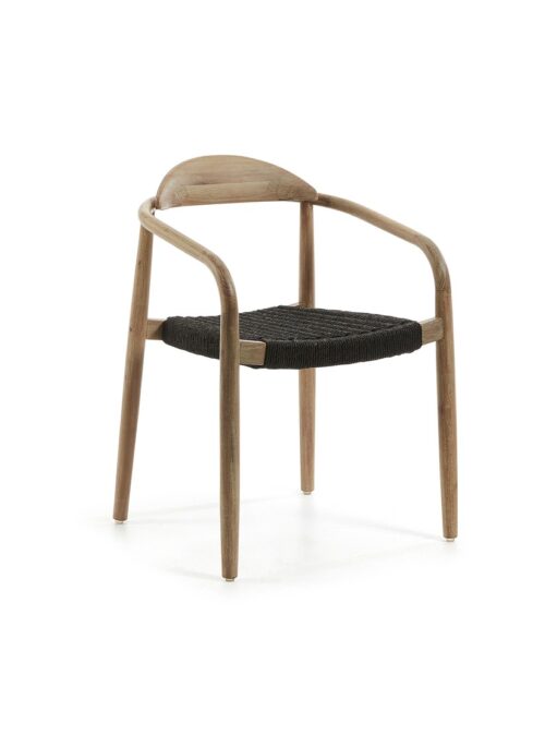 silla de madera con asiento tejido color negro