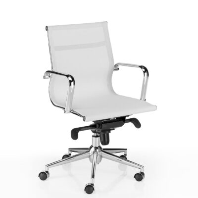 moderna silla color blanco con patas de metal y ruedas